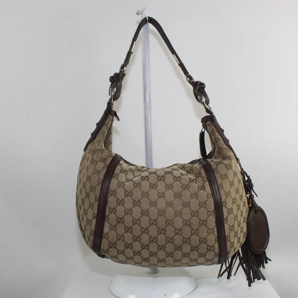 GUCCI Beige/Ebony GG Canvas Techno Horsebit Medium Hobo Bag - Picture 13 of 16